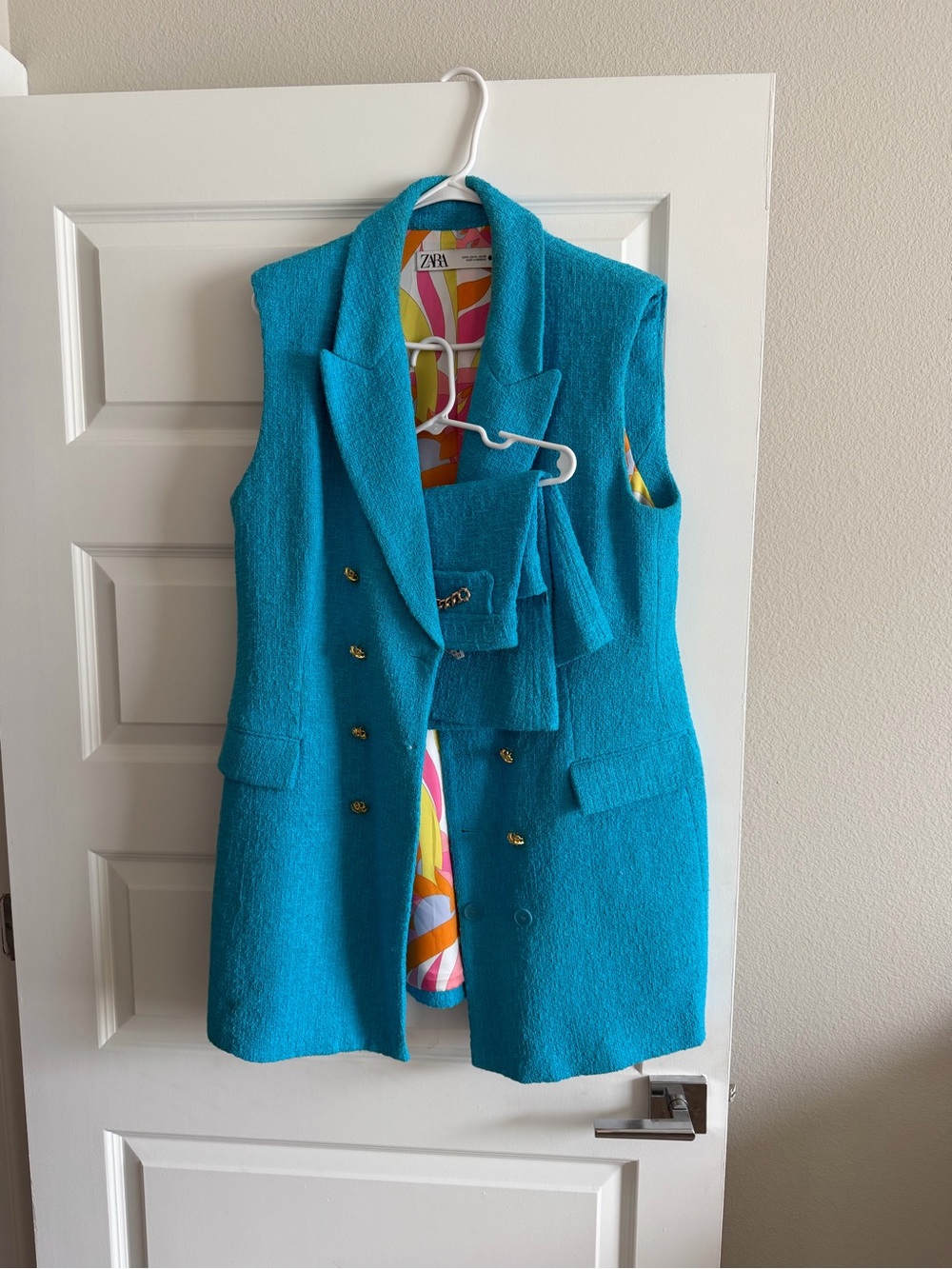 Zara Turquoise Blue Sleeveless Blazer Vest